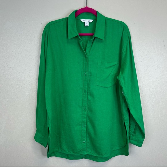 Old Navy Tops - Old Navy Women’s M Vibrant Kelly Green Linen Button Down Shirt St. Patrick’s Day